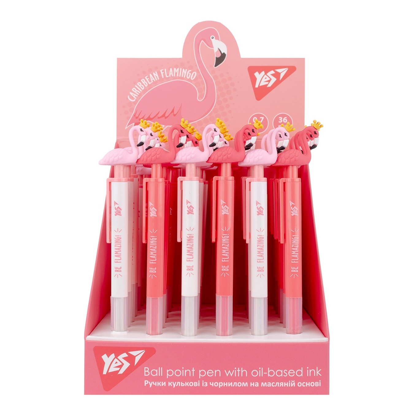 

Ручка Yes Caribbean Flamingo с короной масляная автоматическая синяя 0,7мм