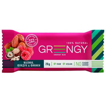 Батончик Greengy финики, малина и фундук 26г - купить, цены на Auchan - фото 1