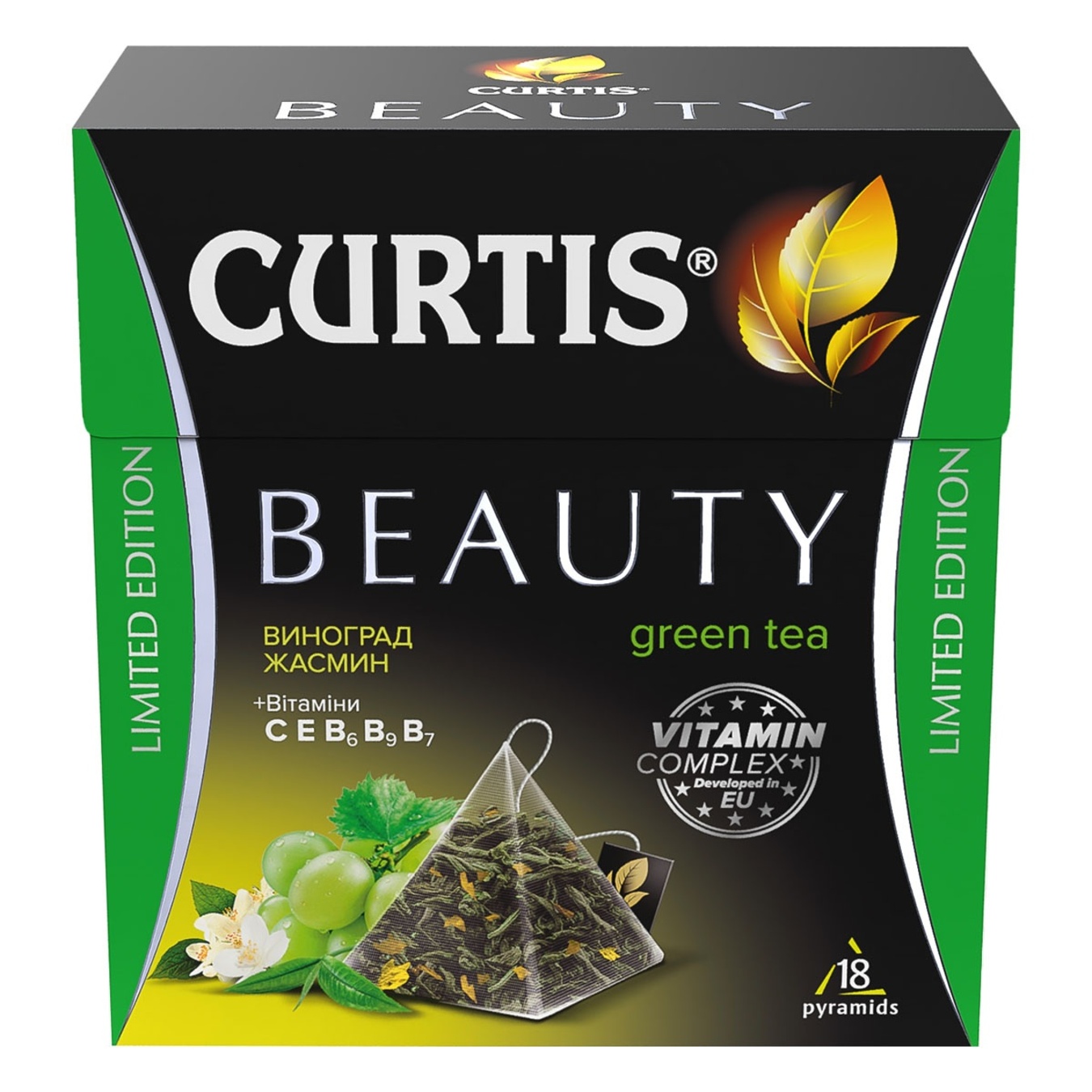 

Чай зеленый Curtis Beauty Виноград и жасмин в пирамидках 18шт 32,4г