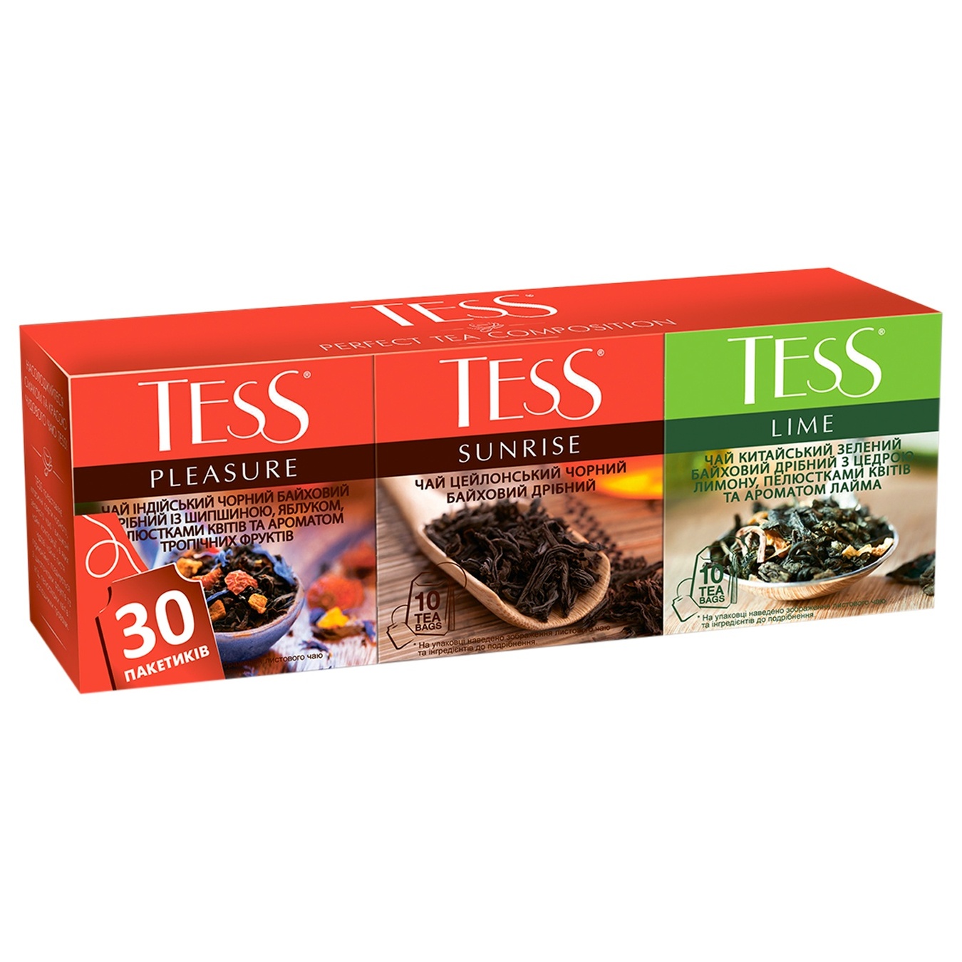

Набор чая Tess Pleasure+Sunrise+Lime 30шт 1,6г