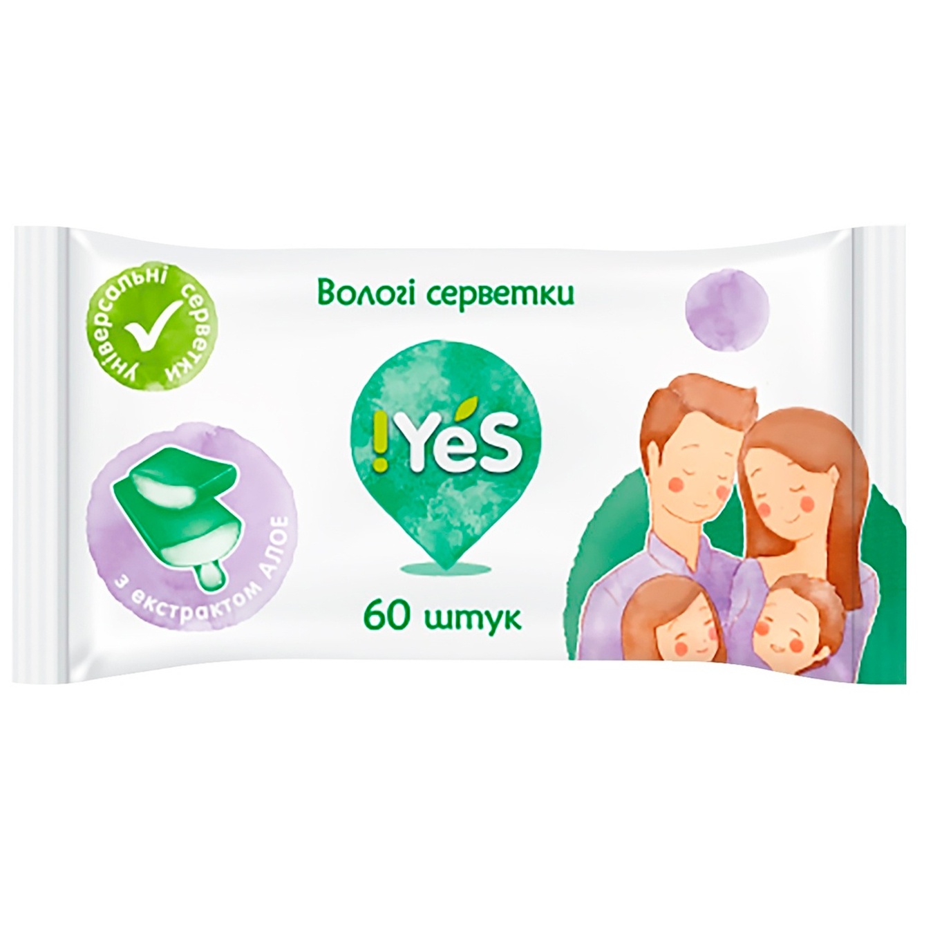 

Салфетки влажные Yes! с алоэ вера 60шт