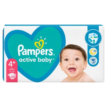 Подгузники Pampers Active Baby размер 4+ Maxi 10-15кг 62шт - купить, цены на МегаМаркет - фото 2