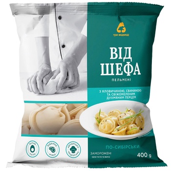 Three Bears Vid Shefa Po-sybirski Pelmeni with beef pork and pepper 400g - buy, prices for MegaMarket - photo 1