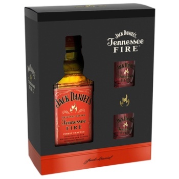 Виски Jack Daniel`s Jennessee Fire 35% 0.7л + 2 стопки - купить, цены на Восторг - фото 1