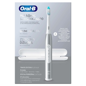 Электрическая звуковая зубная щётка + футляр Oral-B Pulsonic Slim Luxe 4500 серебро - купить, цены на - фото 2