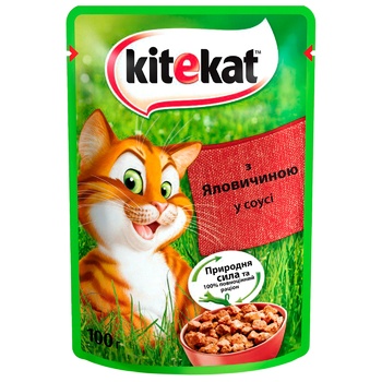 Корм для взрослых котов Kitekat с говядиной в желе 100г