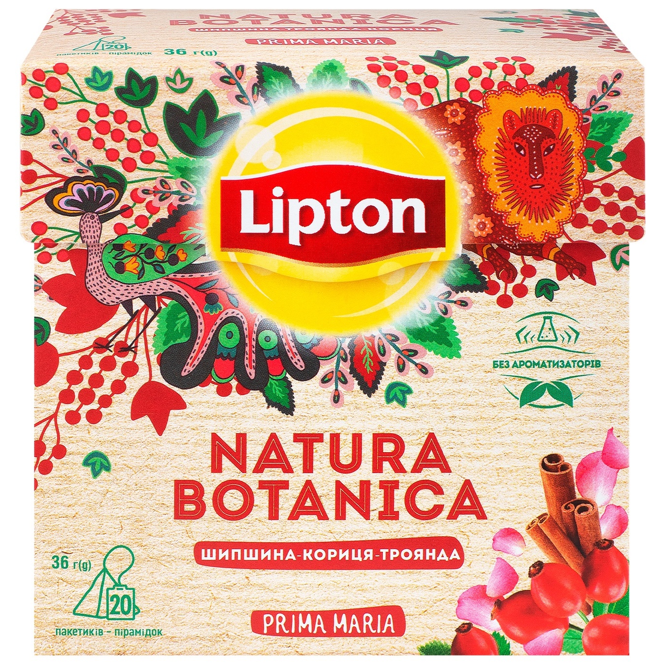 

Смесь плодово-травяных Lipton Natura Botanica с шиповником гибискусом корицей и лепестками роз в пакетиках 20шт*1,8г