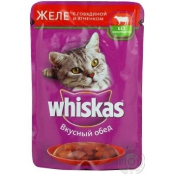 Консерва для котів Whiskas Желе Яловичина,Ягня пауч 100г - купити, ціни на NOVUS - фото 1