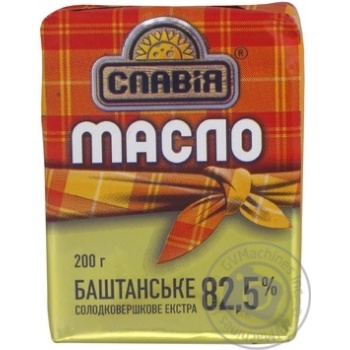 Масло Славия Баштанское сладкосливочное экстра 82,5% 200г купить, цены на МегаМаркет - фото 1