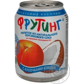 Non-alcoholic non-carbonated juice-containing drink with peach juice and coconut pieces Fruiting can 238ml Russia - buy, prices for MegaMarket - photo 1