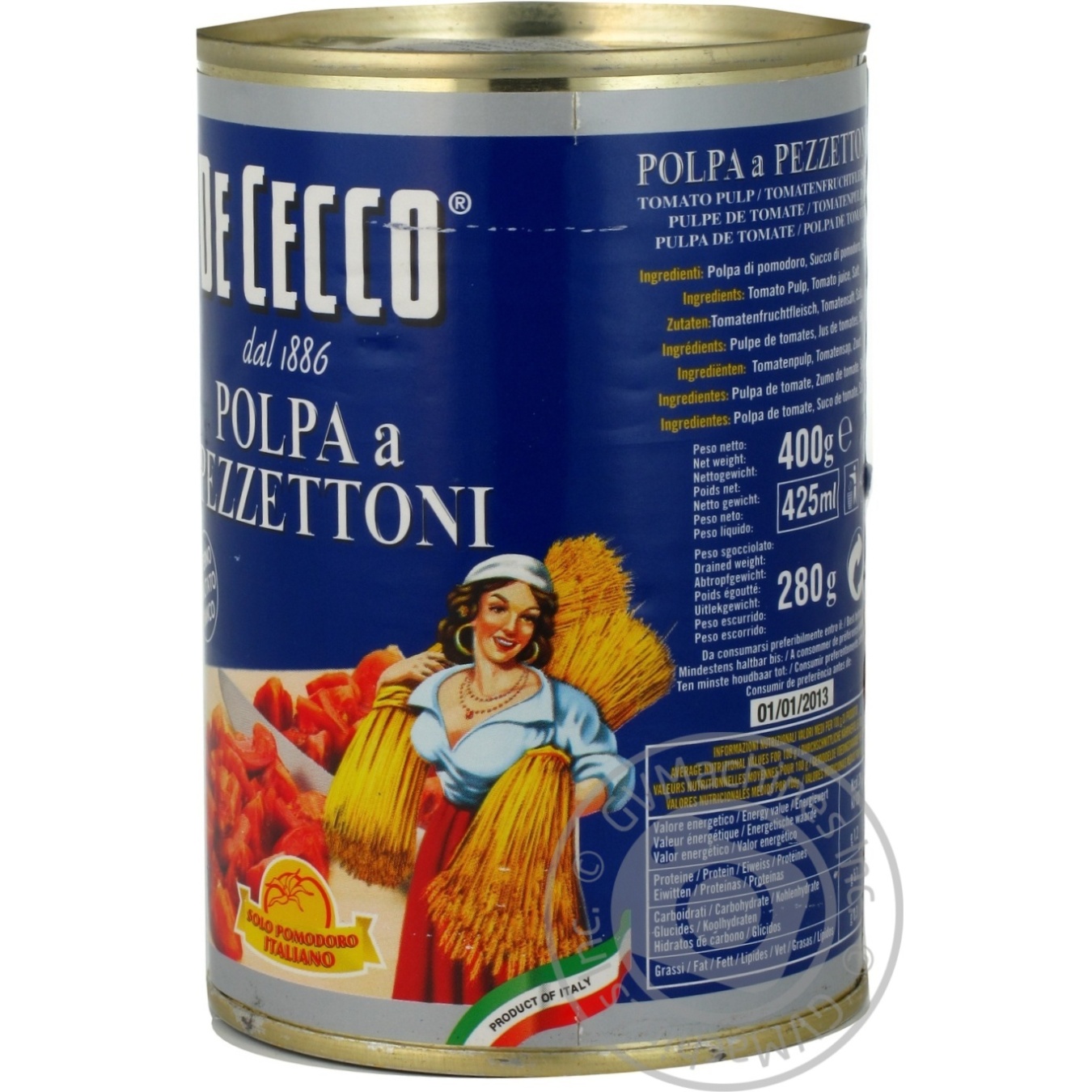 

Томаты De Cecco кусочками в собственном соку 400г