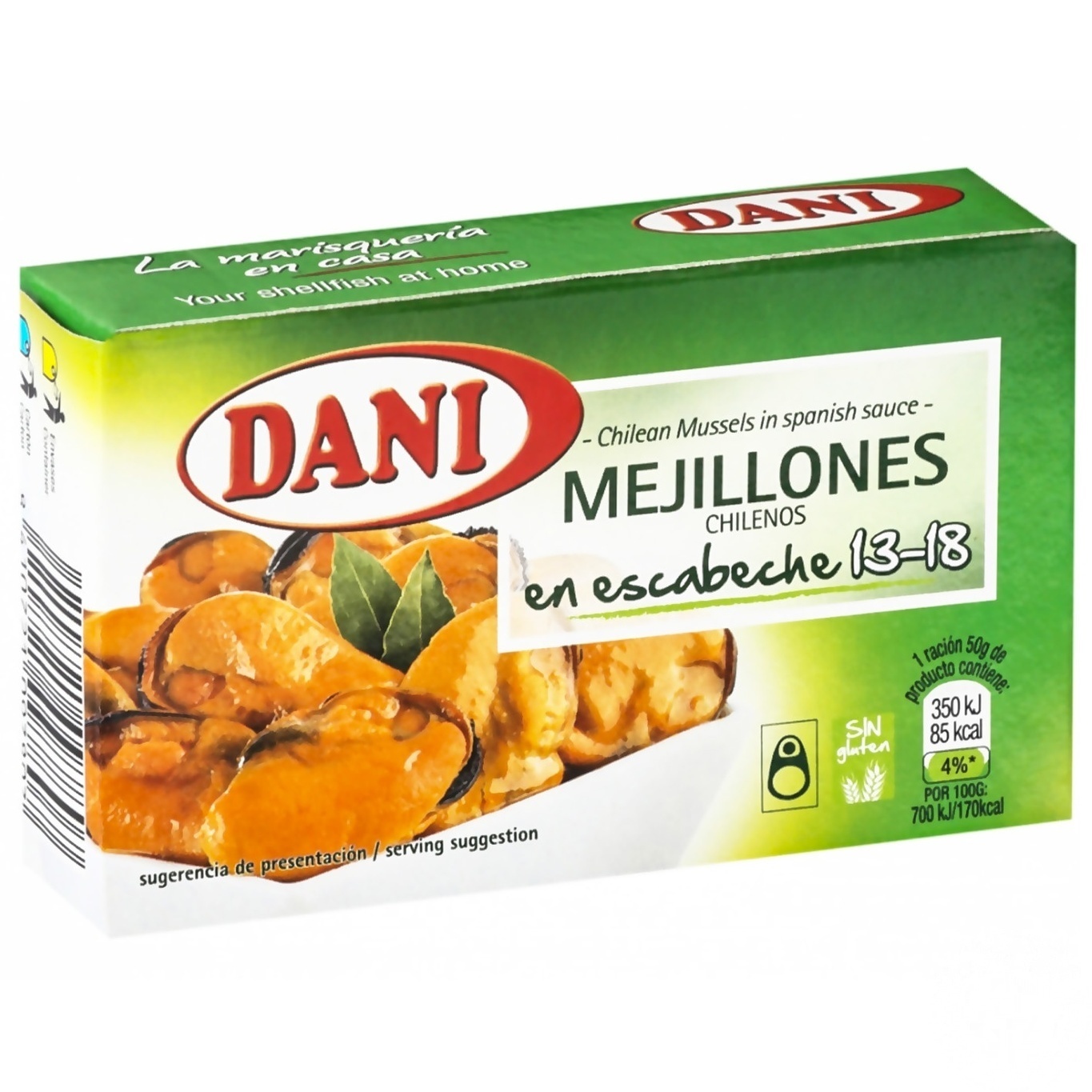 

Мидии Dani в испанском соусе 13-18шт 106г