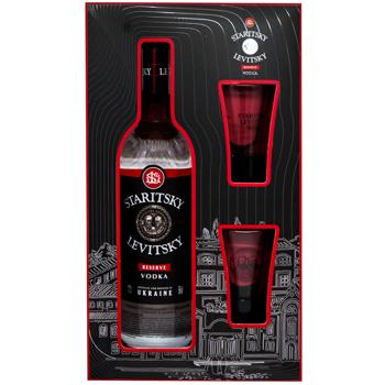 Набір Горілка Staritsky&Levitsky Reserve 0.5 л + 2 стак. 0.5 л - купить, цены на WINETIME - фото 2