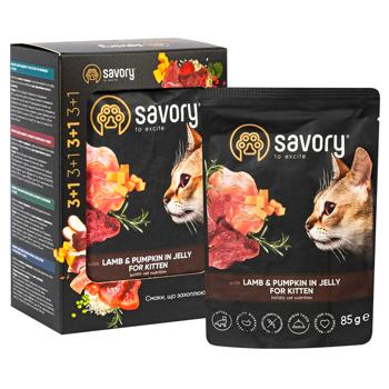 Набір корму для кошенят Savory Kitten pouch 3+1 шт х 85 г - ягня та гарбуз - купити, ціни на - фото 1