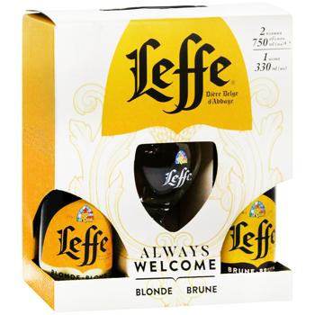 Пиво Leffe Blonde 0,75л + Leffe Brune 0,75л + бокал 0,33л - купить, цены на КОСМОС - фото 3