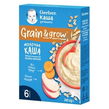 Gerber Milk Oat-wheat Porridge with Apple and Carrot for Children from 6 months 240g - buy, prices for METRO - photo 1