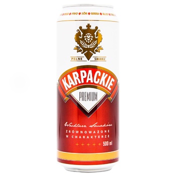 Karpackie Premium Light Beer 5% 0.5l - buy, prices for ULTRAMARKET - photo 1