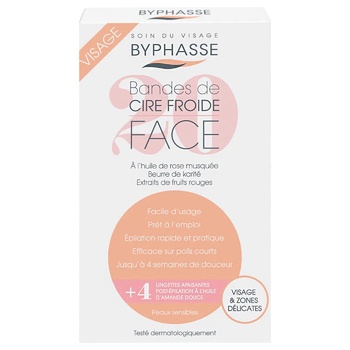 Byphasse Depilatory Strips for Face and Delicate Areas for Sensitive Skin 20pcs