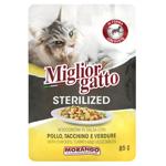 Корм вологий Miglior Gatto з куркою, індичкою та овочами для стерилізованих котів 85г