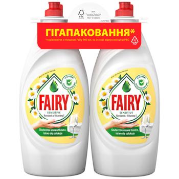 Fairy Sensitive Chamomile and Vitamin E Dishwashing Liquid 2x900ml - buy, prices for COSMOS - photo 1
