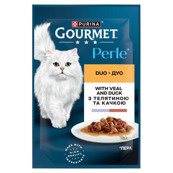 Корм влажный Gourmet Perle Duo с телятиной и уткой для кошек 85г - купить, цены на Чудо Маркет - фото 3