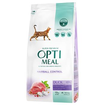 Корм сухой Optimeal с уткой для вывода шерсти у кошек 10кг - купить, цены на MasterZoo - фото 1