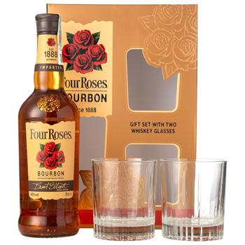 Виски Four Roses Бурбон + 2 бокала 40% 0,7л - купить, цены на Эпицентр FOOD - фото 1