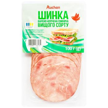 Ветчина Auchan свиная варено-копченая высший сорт 100г