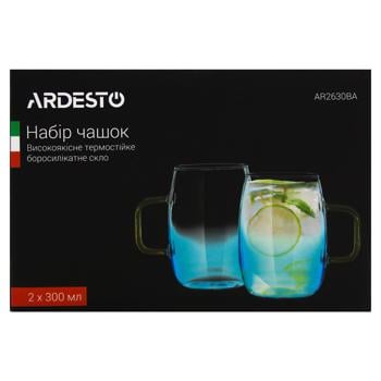 Ardesto Blue Atlantic Glass Cups Set with Handles 300ml*2pcs - buy, prices for ULTRAMARKET - photo 2