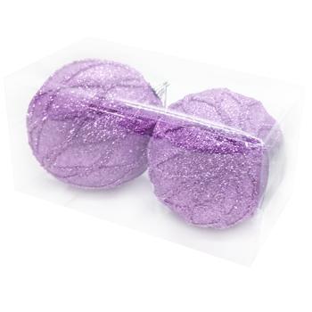 Plastic Purple Christmas Balls with Ornament 10cm 2pcs