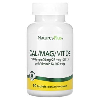 Кальцій, магній, вітамін D3 з вітаміном K2, Cal/Mag/Vit D3 with Vitamin K2, NaturesPlus, 90 таблеток