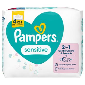 Cалфетки влажные Pampers Sensitive 4x52шт - купить, цены на МегаМаркет - фото 3