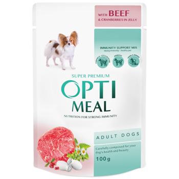 Optimeal Wet Food with Beef and Cranberries for Dogs of All Breeds 100g