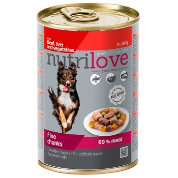 Корм Nutrilove влажный с говядиной, печенью и овощами в желе для собак 415г - купить, цены на МегаМаркет - фото 1