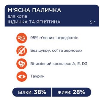 Лакомство для кошек Club 4 Paws Premium с индейкой и ягненком палочка 5г - купить, цены на - фото 3