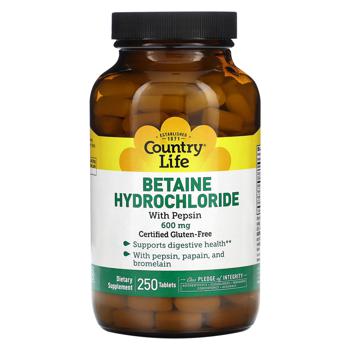 Country Life Betaine Hydrochloride 600mg 250 tablets - buy, prices for Biotus - photo 1