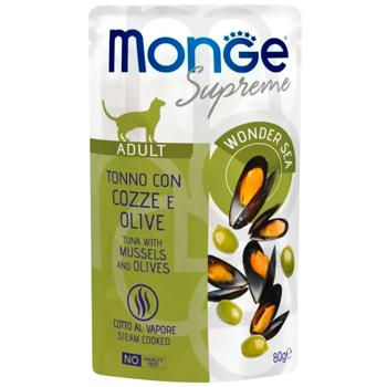 Корм вологий Monge Supreme з тунцем, мідіями та оливками для котів 80г - купити, ціни на MasterZoo - фото 1