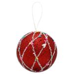 Украшение Шар ёлочный красный с бисерным ромбовидным узором 8см