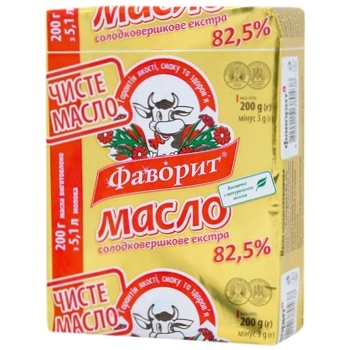 Масло Фаворит Экстра сладкосливочное 82,5% 200г - купить, цены на МегаМаркет - фото 1