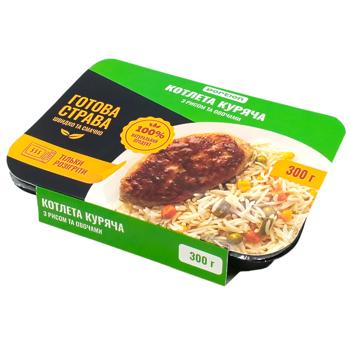 Котлета кур.з рис.та овоч.300г (лоток+рукав+стол.набір) - купить, цены на Чудо Маркет - фото 1