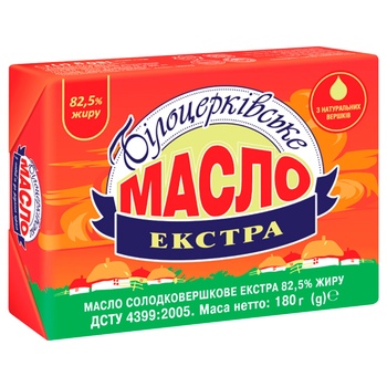 Масло Білоцерківське Екстра солодковершкове 82,5% 180г - купити, ціни на Auchan - фото 1