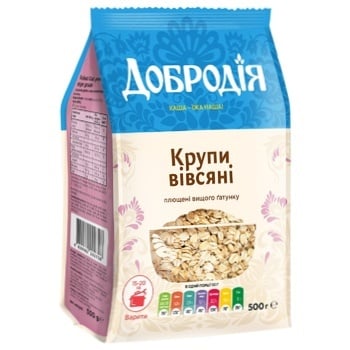 Крупы Добродія овсяные плющеные 500г - купить, цены на ULTRAMARKET - фото 1