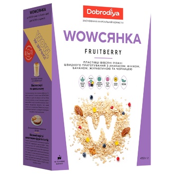 Пластівці вівсяні Dobrodiya WOWсянка Fruitberry чорниця, ананас, фінік, банан, журавлина 450г