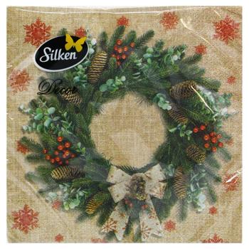 Серветки столові Silken Різдвяний віночок 3-шарові 33*33см 18шт