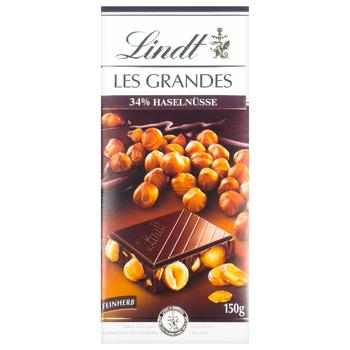 Шоколад черный Lindt Les Grandes с фундуком 150г