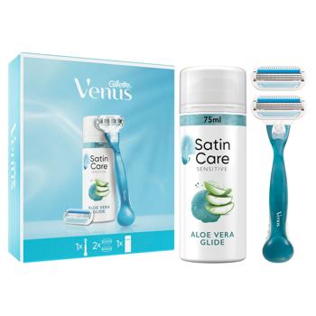 Набір подарунковий Станок для гоління Venus Smooth з 2 змінними лезами + Гель для гоління Gillette Satin Care Алое вера 75мл - купити, ціни на - фото 2