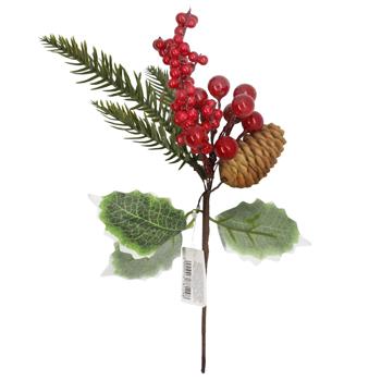Гілочка хвойна штучна з ягодами та шишкою 27 см арт. 9196-250312 И298 - купити, ціни на КОСМОС - фото 1