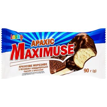 Морозиво Laska Maximuse арахісове з печивом у кондитерській глазурі 12% 90г - купити, ціни на NOVUS - фото 1