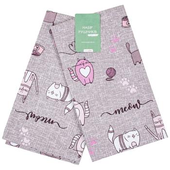 Homeline Cat in the Kitchen Half Panama Towel 40х60cm Grey-Lilac