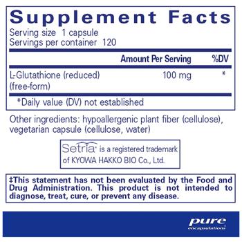Пониженный Глутатион, Reduced Glutathione, Pure Encapsulations, 120 капсул - купить, цены на Biotus - фото 2